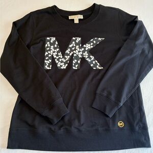 Michael Kors Black Crewneck Sweatshirt with White Hearts MK Emblem